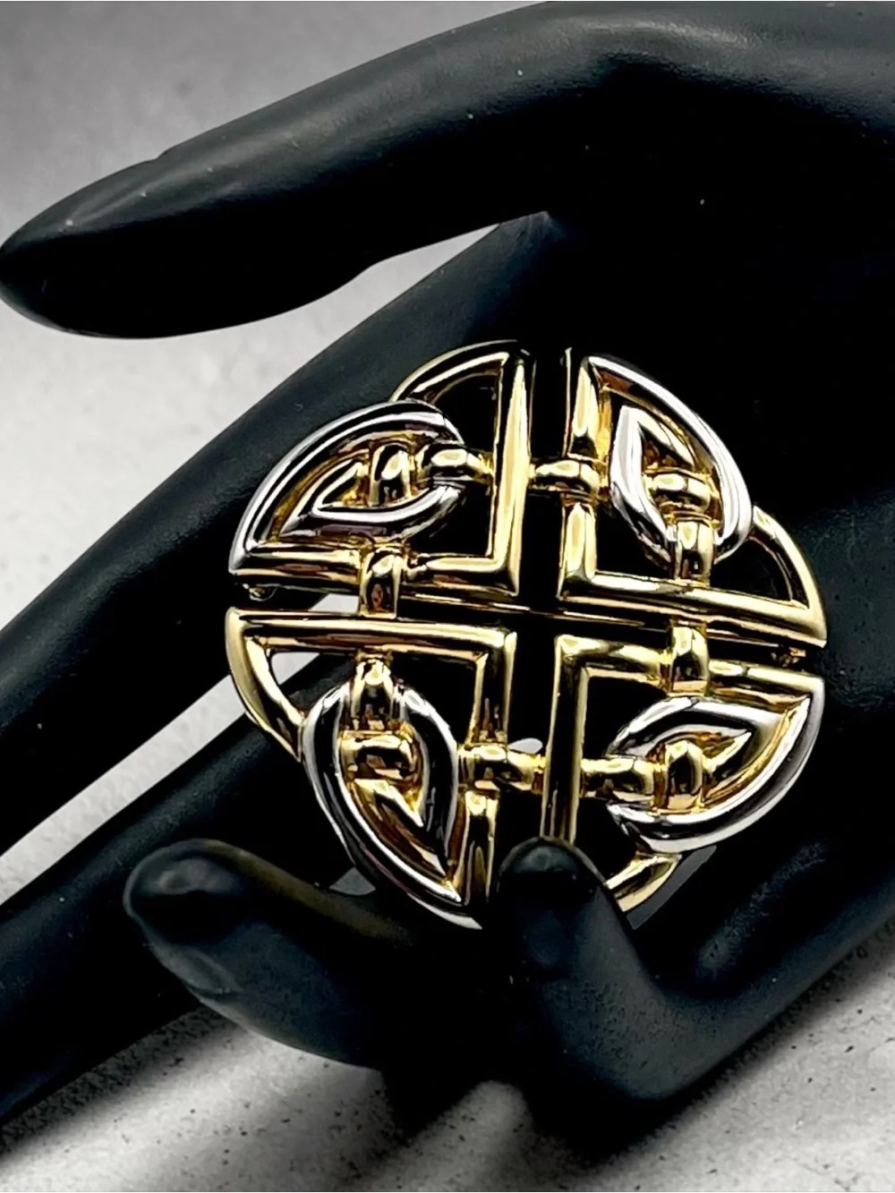 Large Vintage Gold and Silver Tone Celtic Shield Knot Statement Brooch Irish